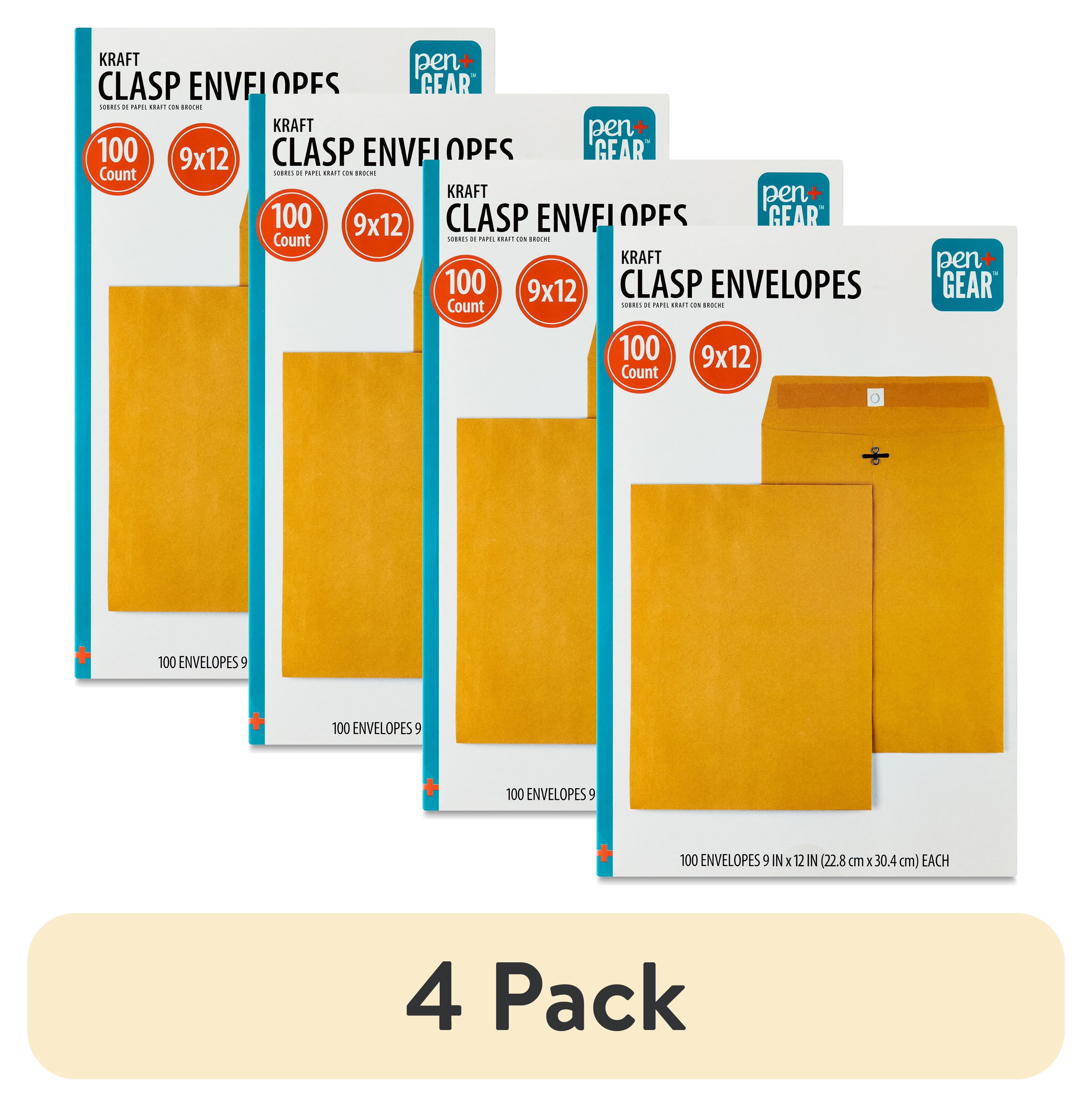 (4 pack) Pen+Gear Kraft Clasp Envelopes, 9 in x 12 in, 100 Count