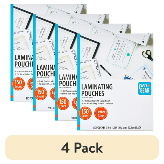 (4 pack) Pen + Gear Laminating Pouches, 8.5" x 11", Letter Size Sheets, 3 Mil, 150 Count