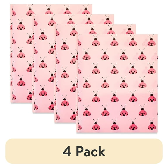 (4 pack) Pen+Gear Letter Size 2-Pocket Poly Folder with Prongs, 9.5" x 11.38", Pink Ladybugs