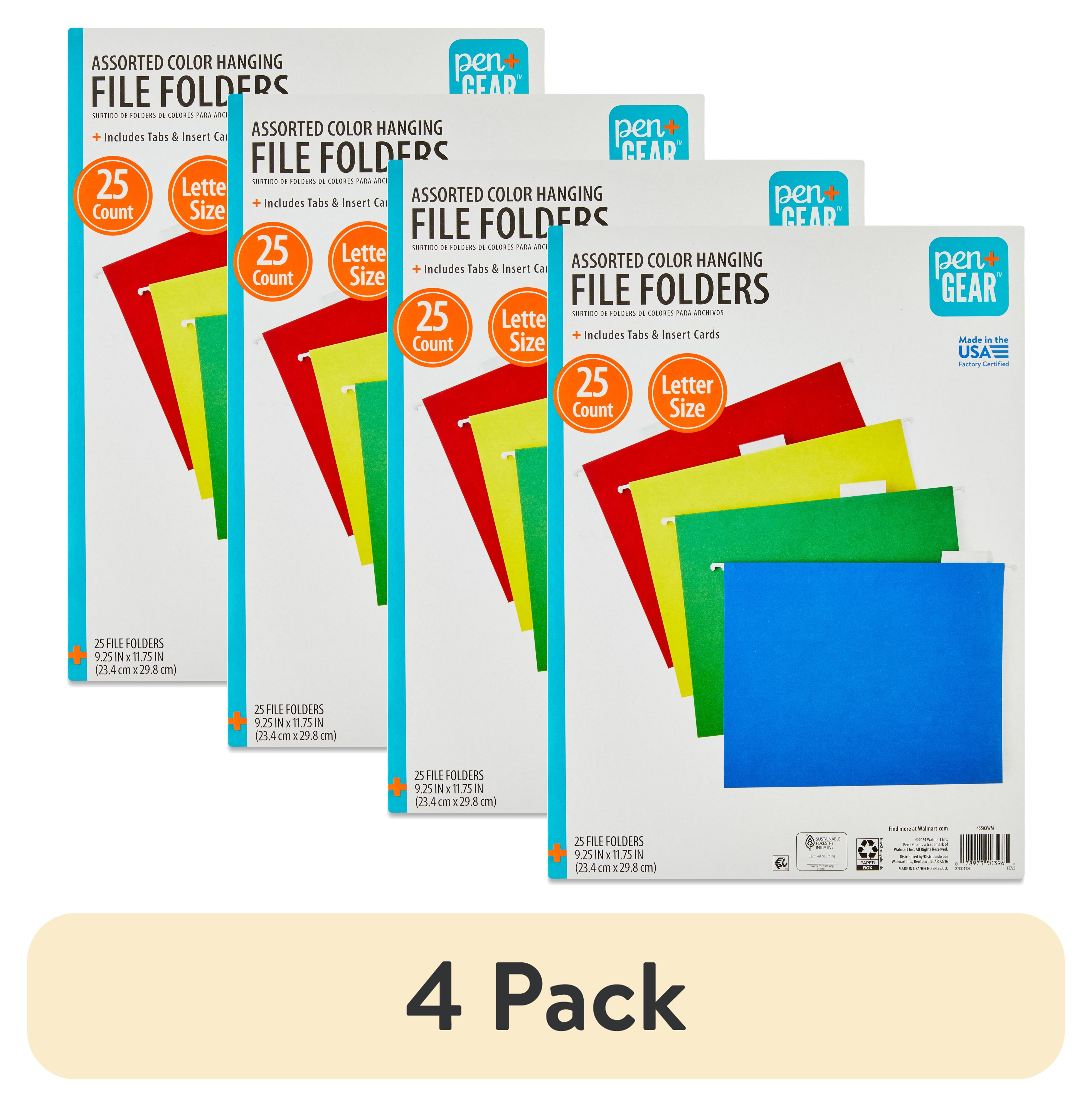 (4 pack) Pen+Gear Letter Size Hanging File Folders, 25 Count, Assorted Colors