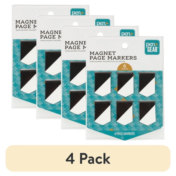 (4 pack) Pen + Gear Magnetic Page Markers, White & Black Color, Pennant Shaped, 6 Count. Assembled Product Weight 0.07lb