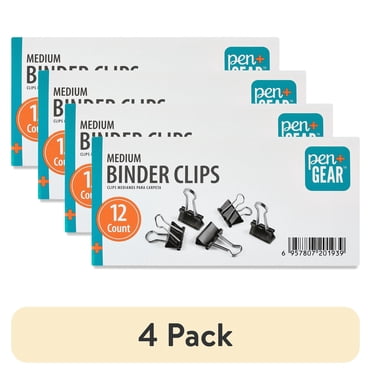 (4 pack) Pen+Gear Medium Metal Binder Clips, Black, 12 Count