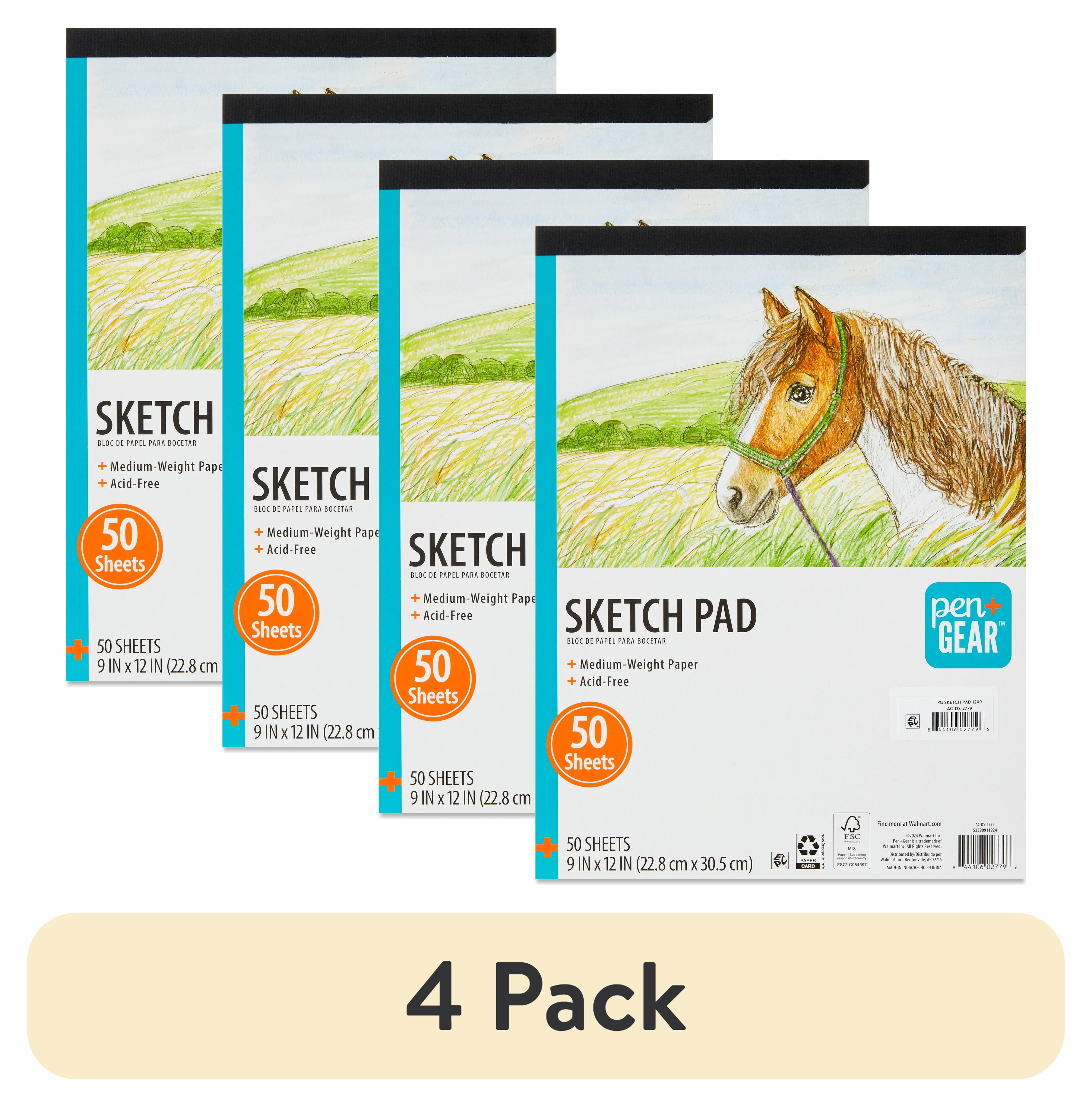 (4 pack) Pen+Gear Medium Weight Paper Sketch Pad, 9 x 12 Inches, 50 Sheets