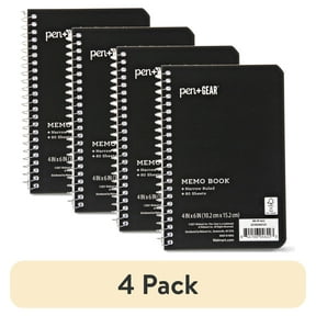 (4 pack) Pen+Gear Memo Book, 4x6, Narrow Ruled, 80 Sheets, Black, Spiral Bound, Paper Cover