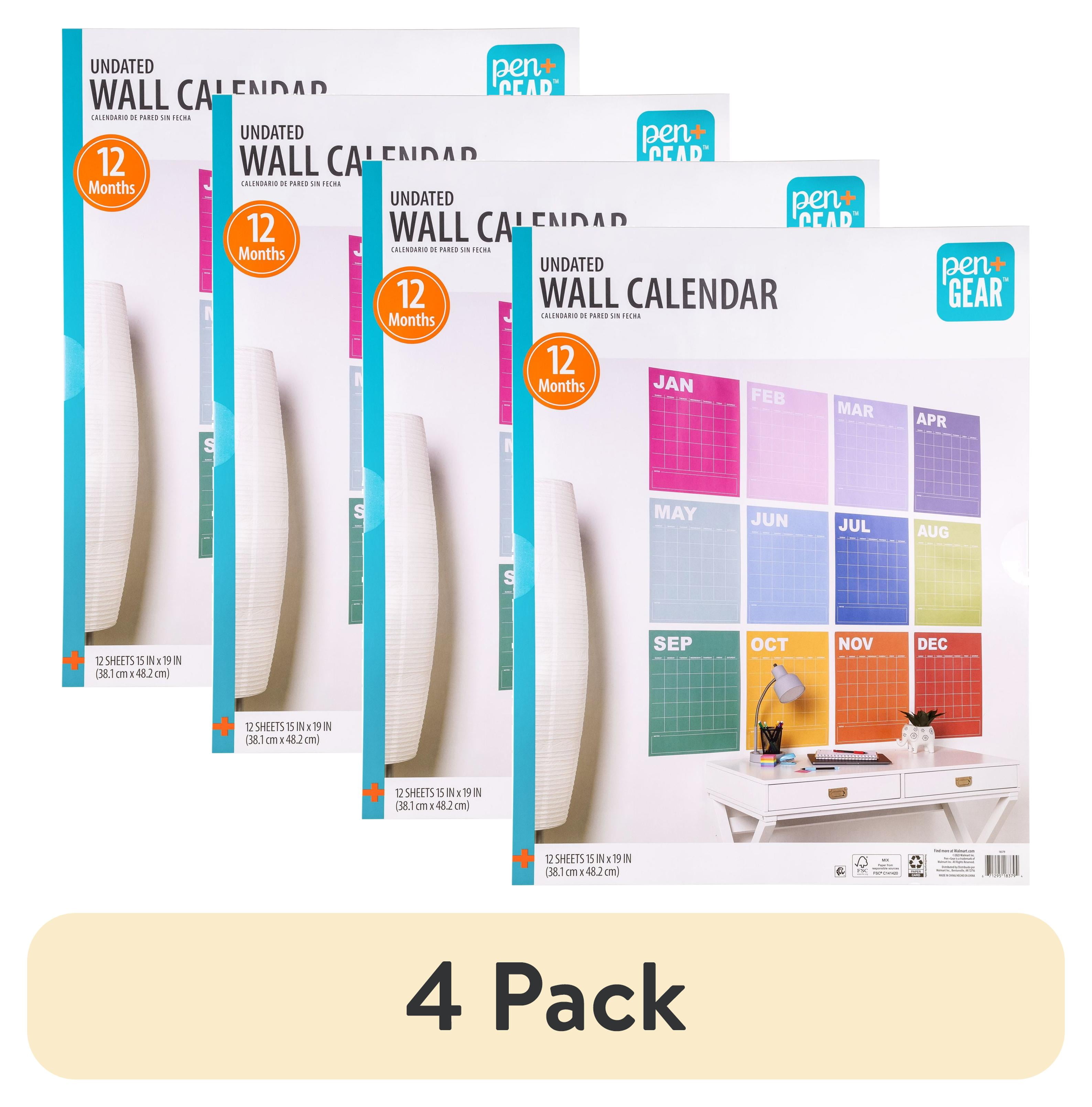 (4 pack) Pen & Gear Monthly Large (15" x 19") Rainbow Undated Calendar