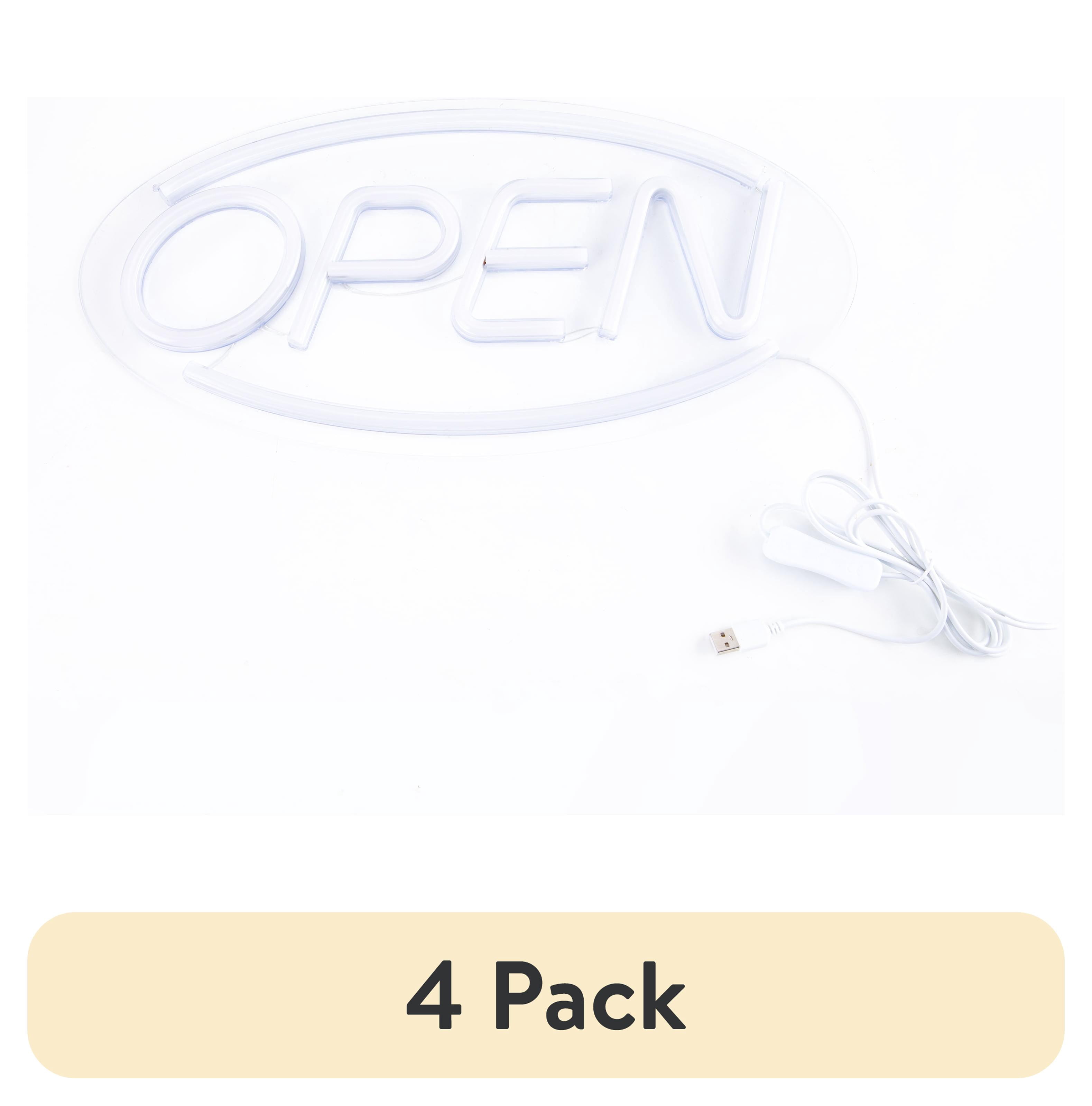 (4 pack) Pen+Gear Neon LED Open Sign, 17.7 x 8.7 in, Red and Blue Lights, Plug-in Powered, Clear Display