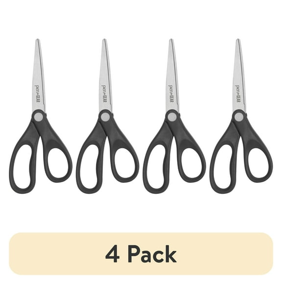 (4 pack) Pen+Gear 8-inch All-Purpose Stainless-Steel Scissors, Pointed, School Supplies, Black