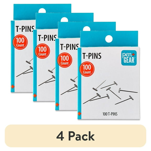 (4 pack) Pen + Gear Nickel-Plated T-Pins 1.6" Long 100 Count,Steel, Silver. 2.99 x 0.54 x 4.29 in