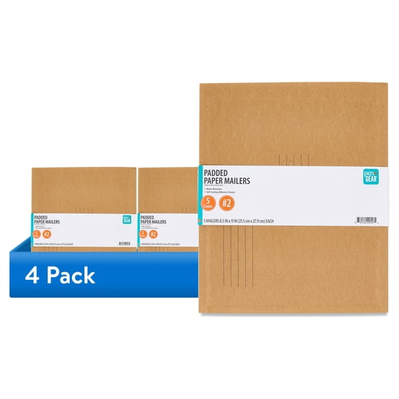 (4 pack) Pen+Gear, Padded Paper Mailer, #2 (8.5" x 11" ), Brown, 5 Count