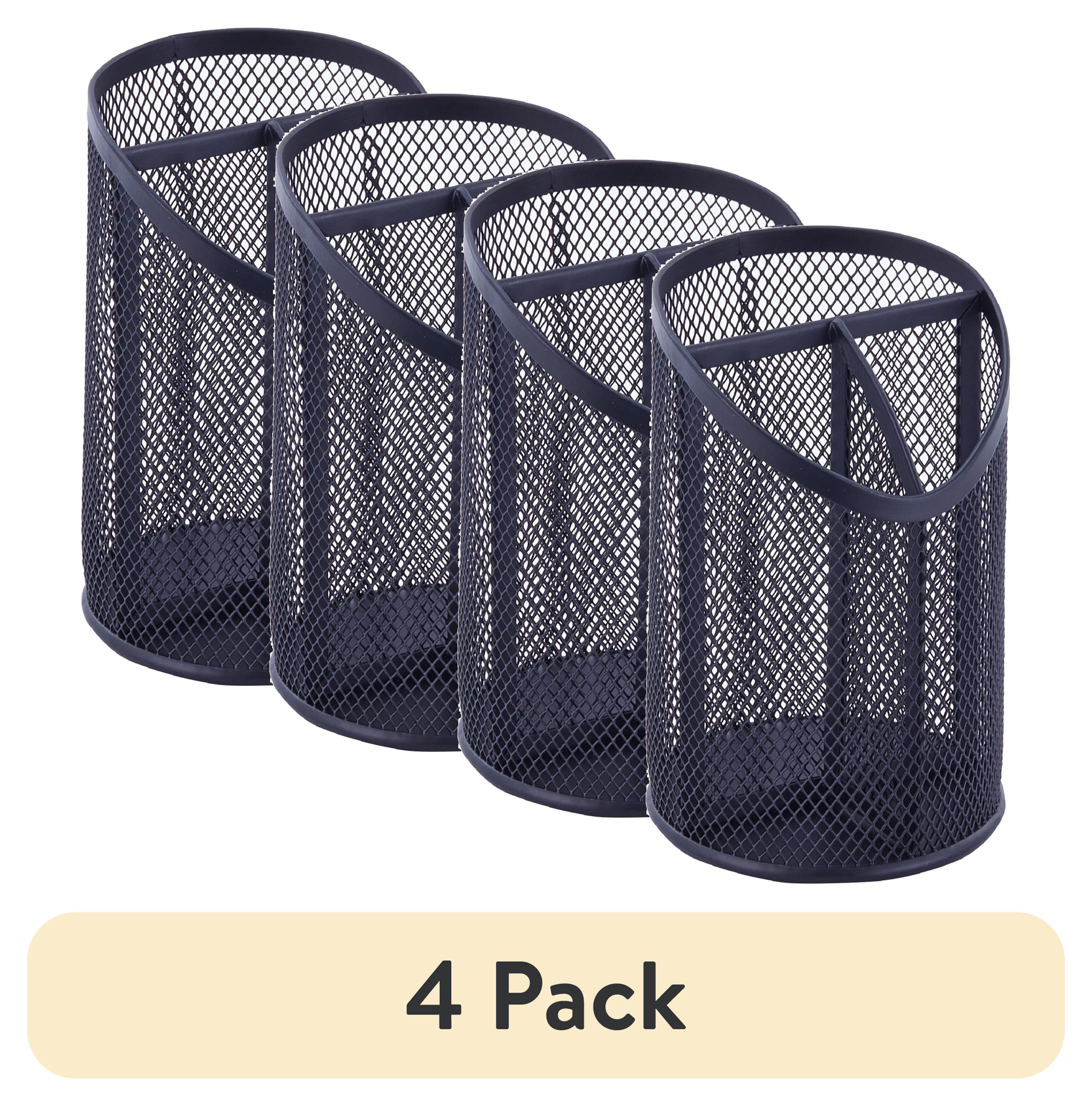 (4 pack) Pen+Gear, Pencil Holder, Metal Inclined Mesh Pen Cup, Black, 3 Compartments