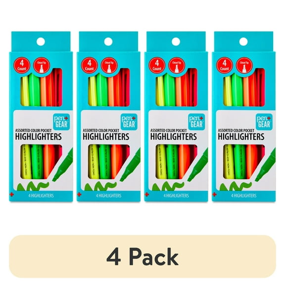 (4 pack) Pen+Gear Pocket Highlighters, Chisel Tip, Assorted Colors, 4 Count