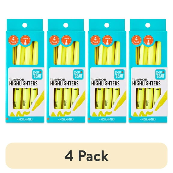(16 pack) Pen+Gear Pocket Highlighters, Chisel Tip, Yellow, 4 Count