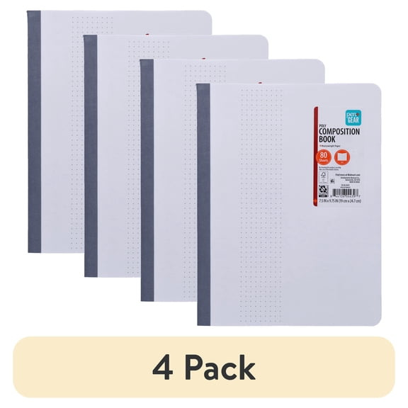 (4 pack) Pen+Gear Poly Cover Dot Ruled Composition Notebook, 7.5 x 9.75 Inches, White, 80 Pages