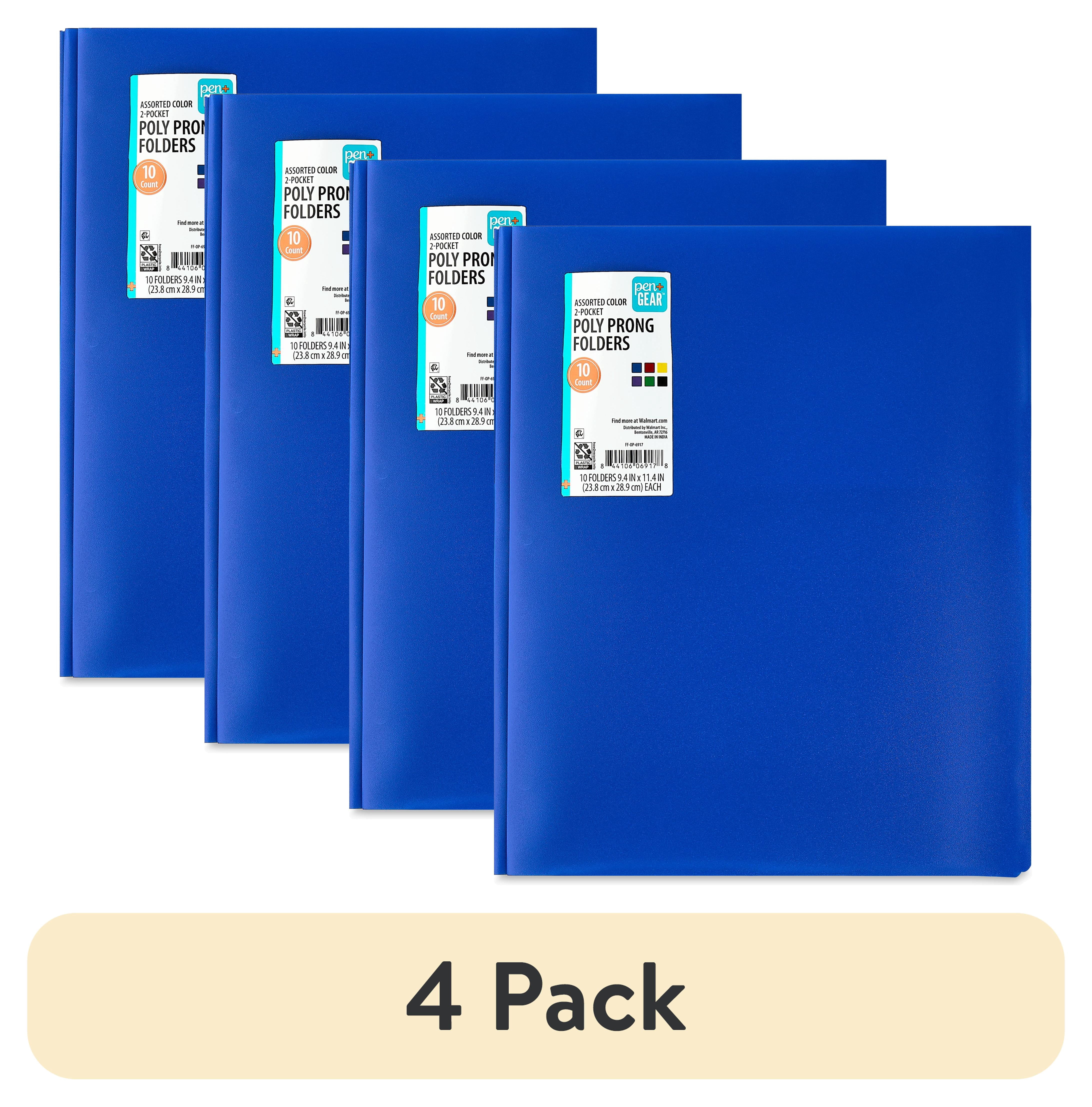 (4 pack) Pen+Gear 3-Prong 2-Pocket Poly Folders, 9.4" x 11.4", Assorted Colors, 10 Count