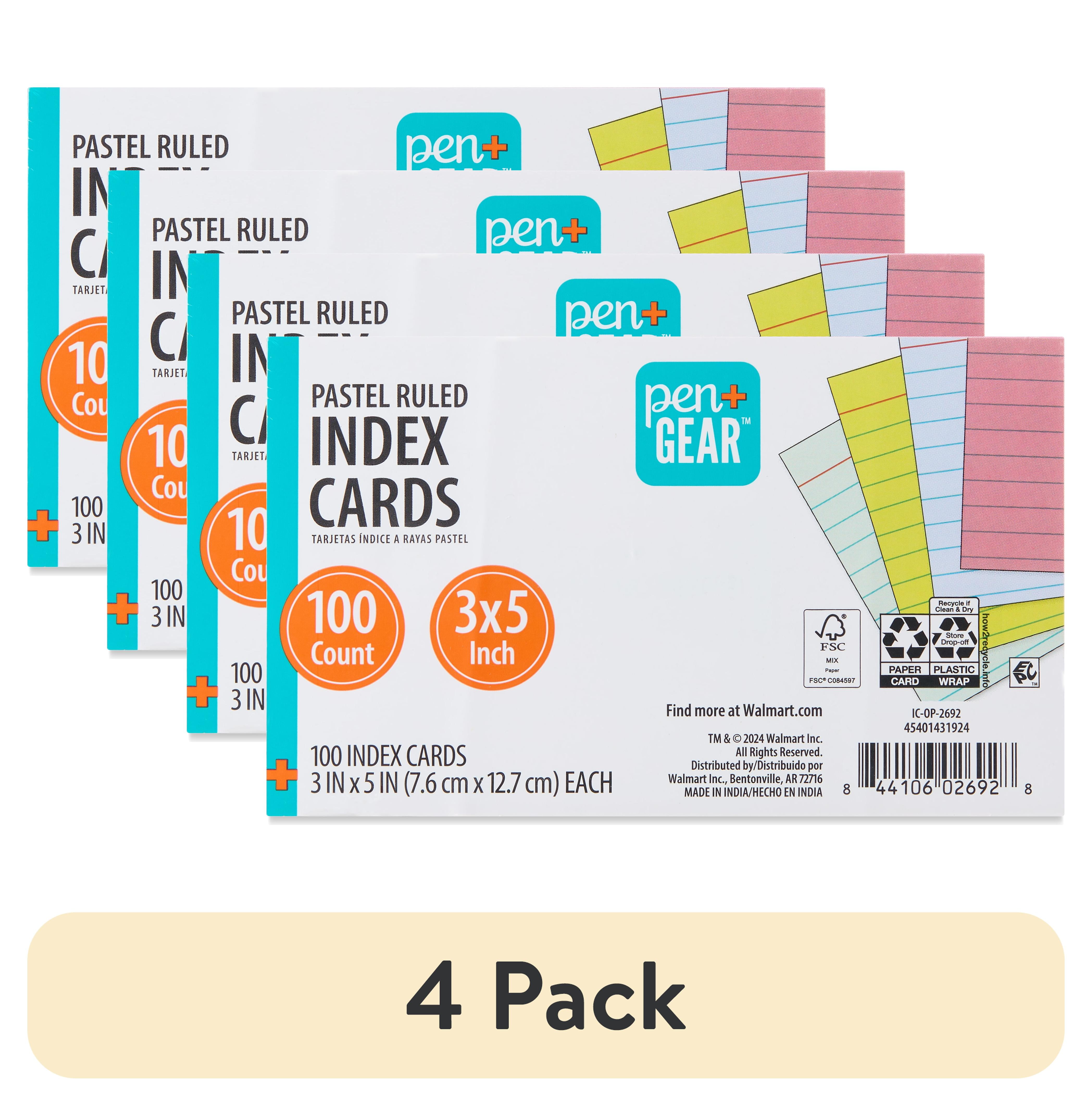 (4 pack) Pen+Gear Ruled Index Cards, Pastel Colors, 100 Count, 3" x 5"