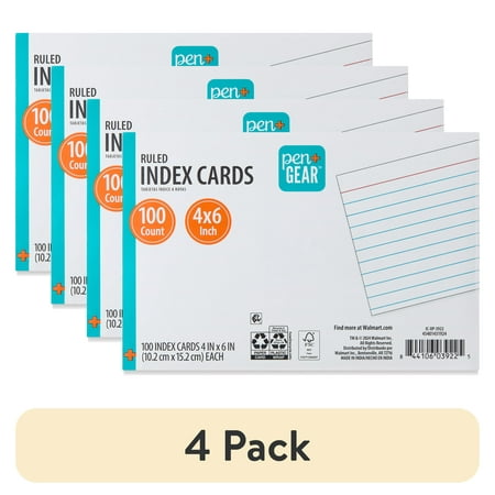 (4 pack) Pen+Gear Ruled Index Cards, White, 100 Count, 4" x 6"
