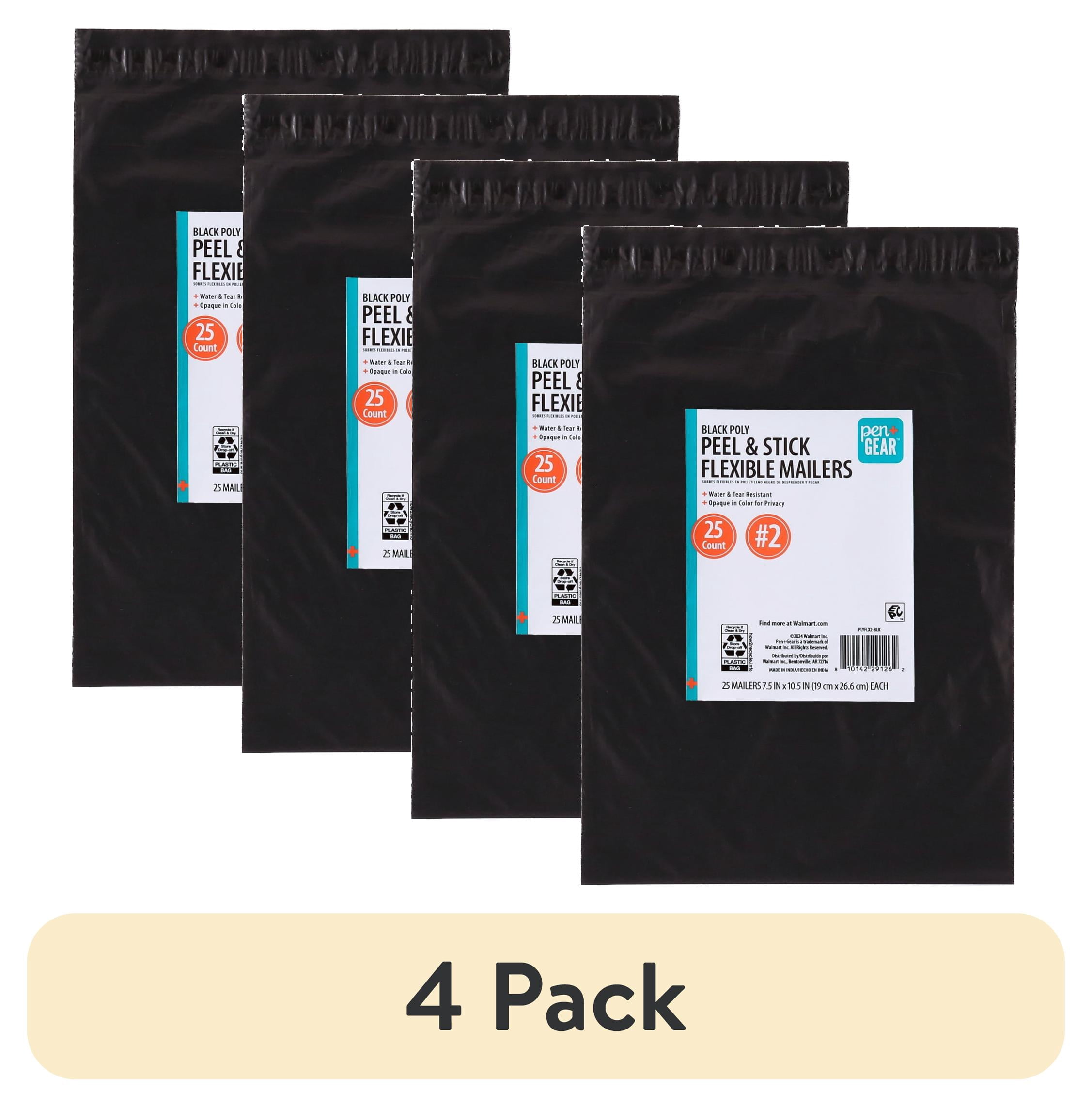 (4 pack) Pen+Gear Self-Seal Poly Flexible Mailer, #2 (7.5" x 10".), Black, 25-Count