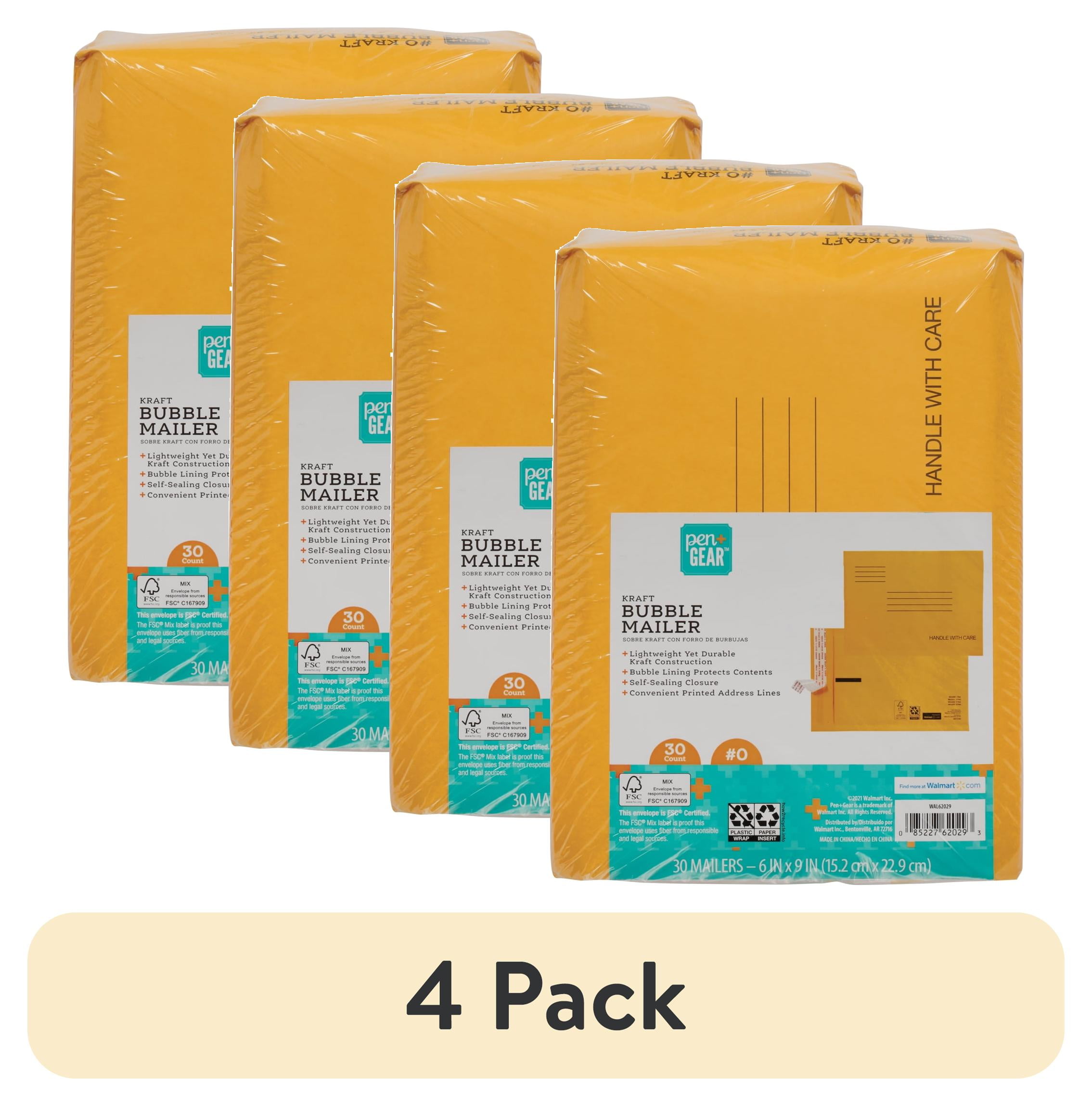 (4 pack) Pen+Gear Self-Sealing #0 Kraft Bubble Mailers, 6" x 9", 30 pack