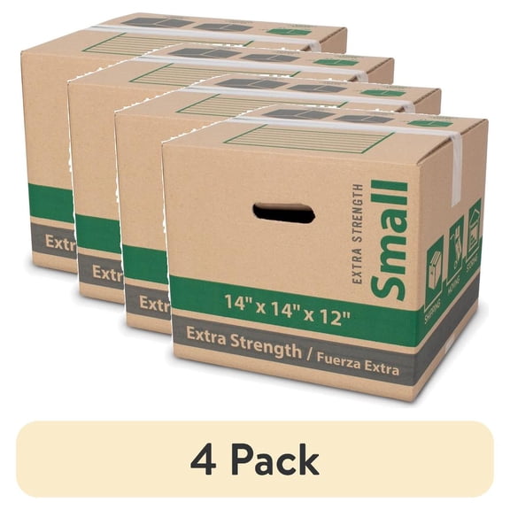 (4 pack) Pen+Gear Small Extra Strength Recycled Moving and Storage Box, Kraft, 14L x 14W x 12H
