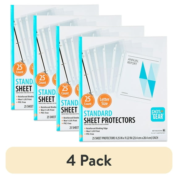 (4 pack) Pen+Gear Standard Sheet Protectors, Clear, 9.25" x 11.22", 25 Count