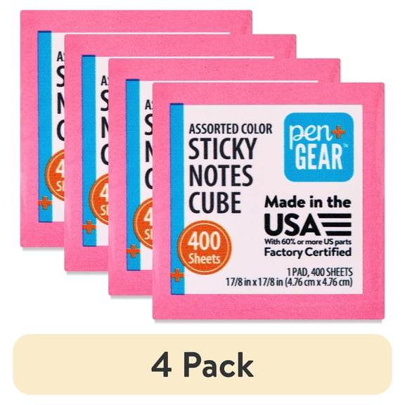 (4 pack) Pen + Gear Sticky Notes Cube 2" x 2", 400 Sheets Total, 1 Cube