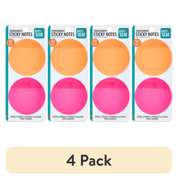 (4 pack) Pen + Gear Transparent Circular Sticky Notes,50 Count,Size 70mm