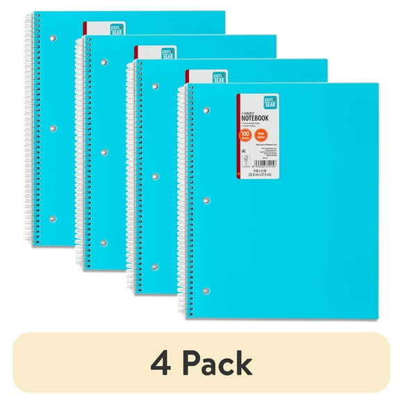 (4 pack) Pen + Gear Wide Ruled 1-Subject Notebook, 10.5" x 8", Blue, 100 Sheets