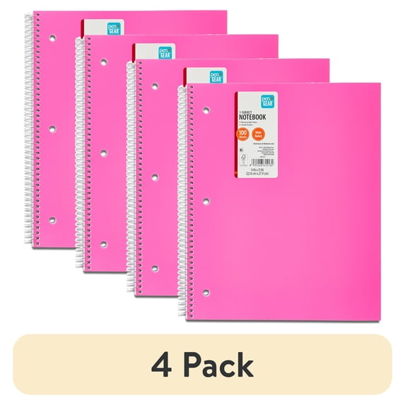 (4 pack) Pen + Gear Wide Ruled 1-Subject Notebook, 10.5" x 8", Pink, 100 Sheets