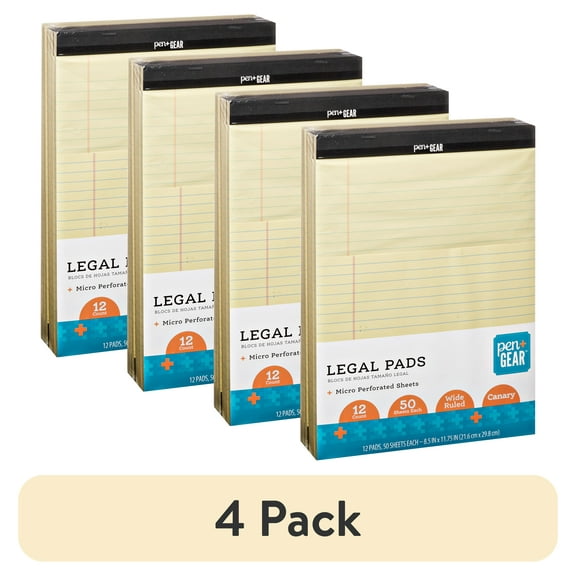 (4 pack) Pen + Gear Wide Ruled Legal Pads, 8.5"x11", Canary Paper, 50 Sheets, 12 Pack