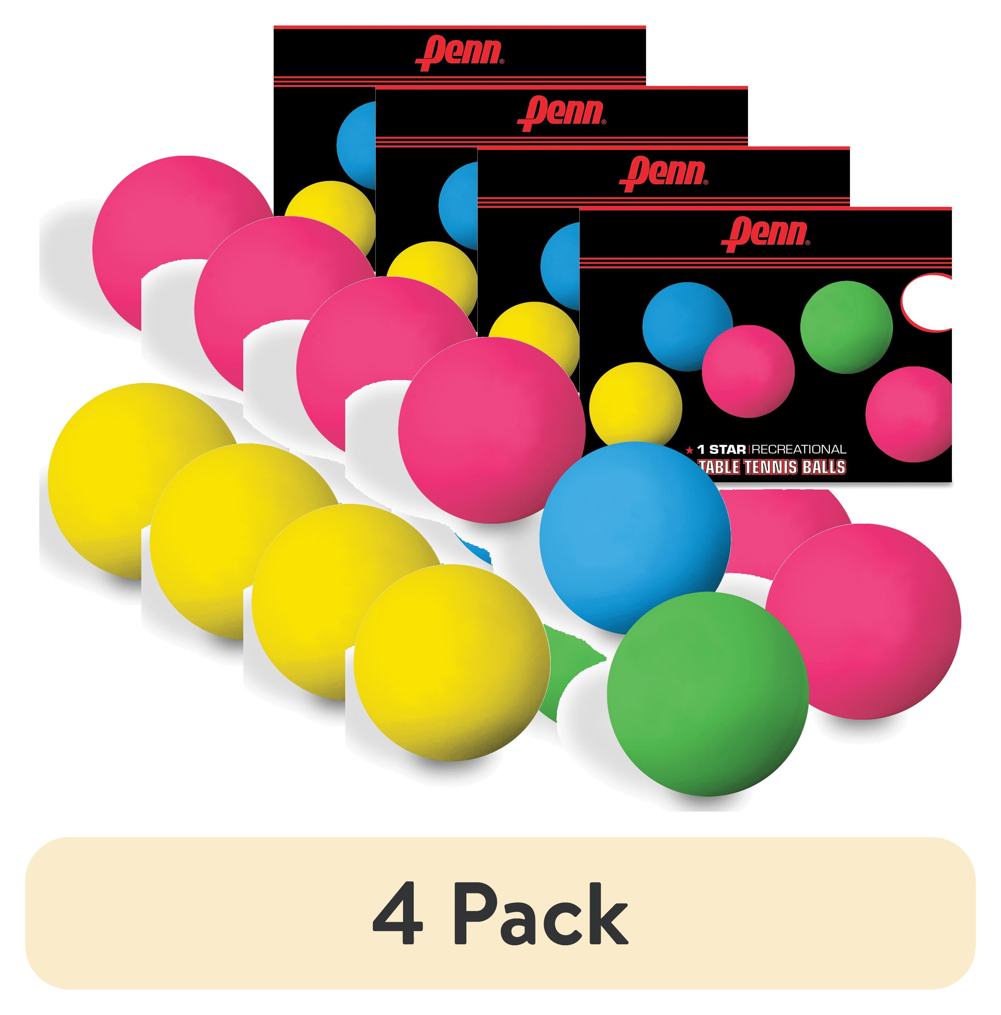 (4 pack) Penn 40mm 1 Star Colored Table Tennis Balls, Box of 36 Official Tournament Size Ping Pong Balls
