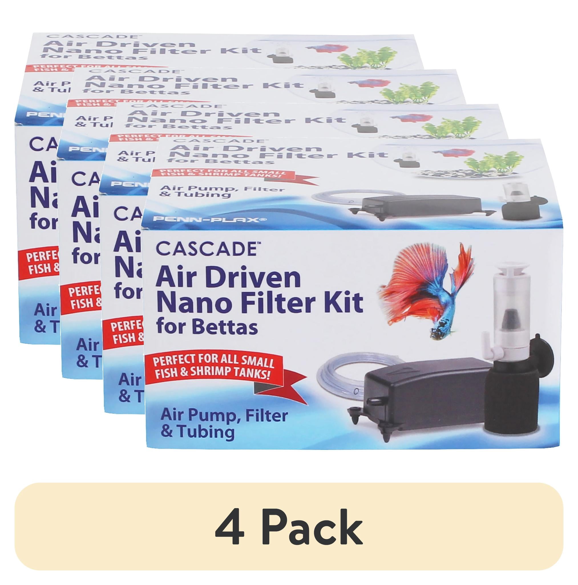 (4 pack) Penn-Plax Cascade Nano Aquarium Filter & Air Pump Kit for Bettas – Filtration Perfect For Small Fish