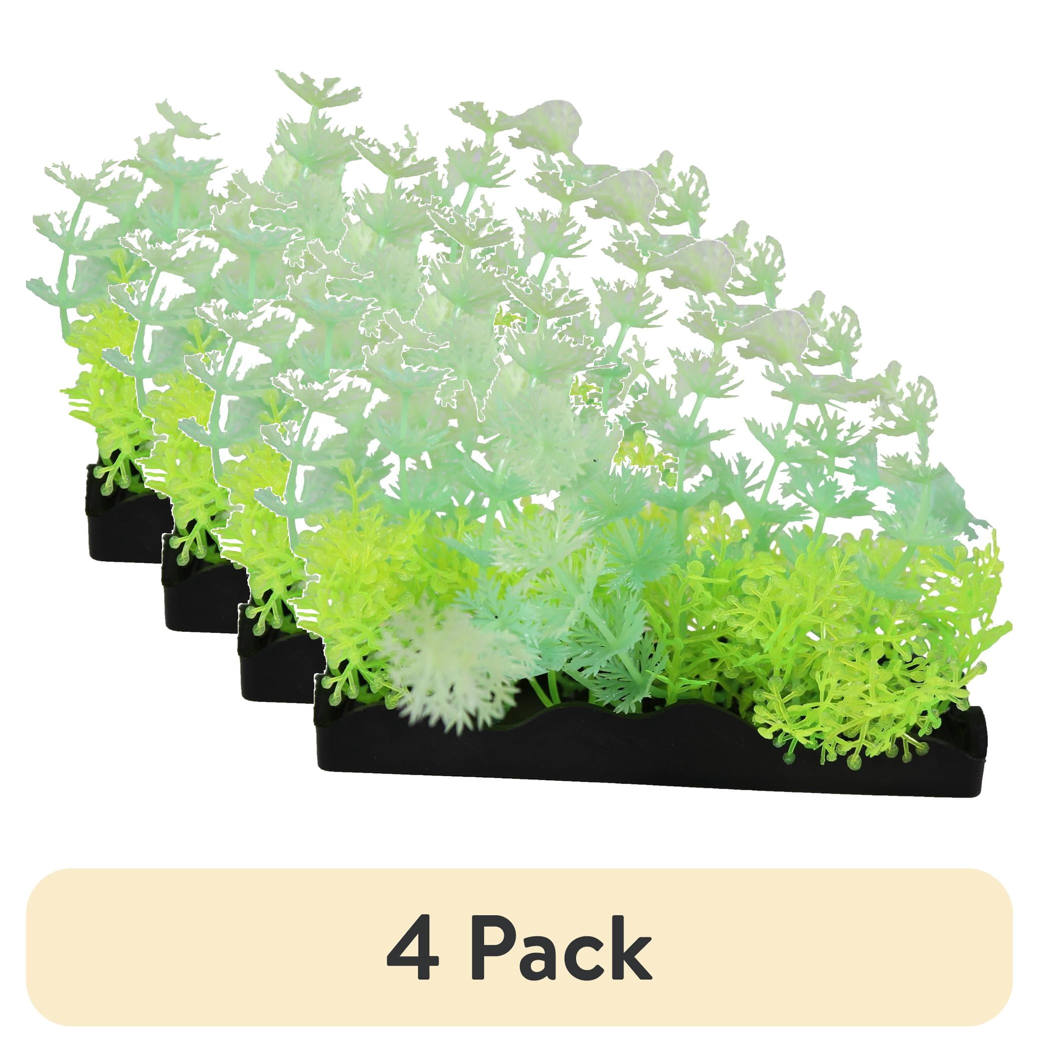 (4 pack) Penn-Plax Glow Green Plastic Bunch Plants - for Aquariums Plant Decoration - 5 Piece Pack - Medium