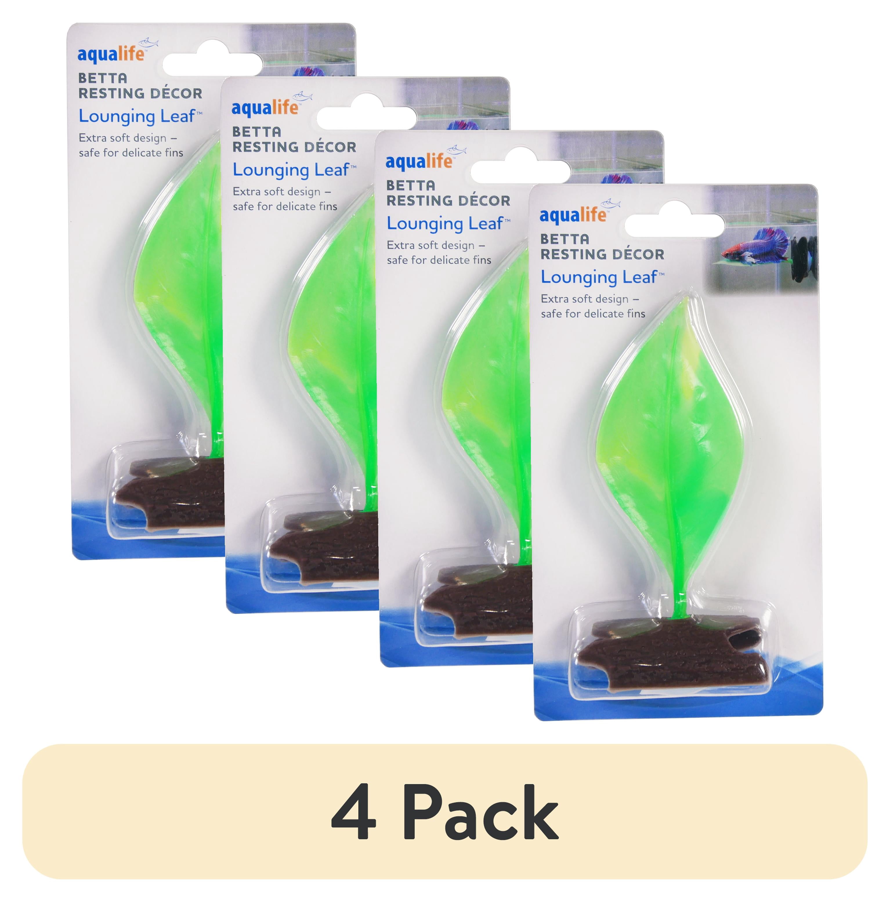 (4 pack) Penn-Plax Soft Silicone Lounging Green Leaf - Betta Resting Aquarium Decor - 5" x 2" x 1.50"