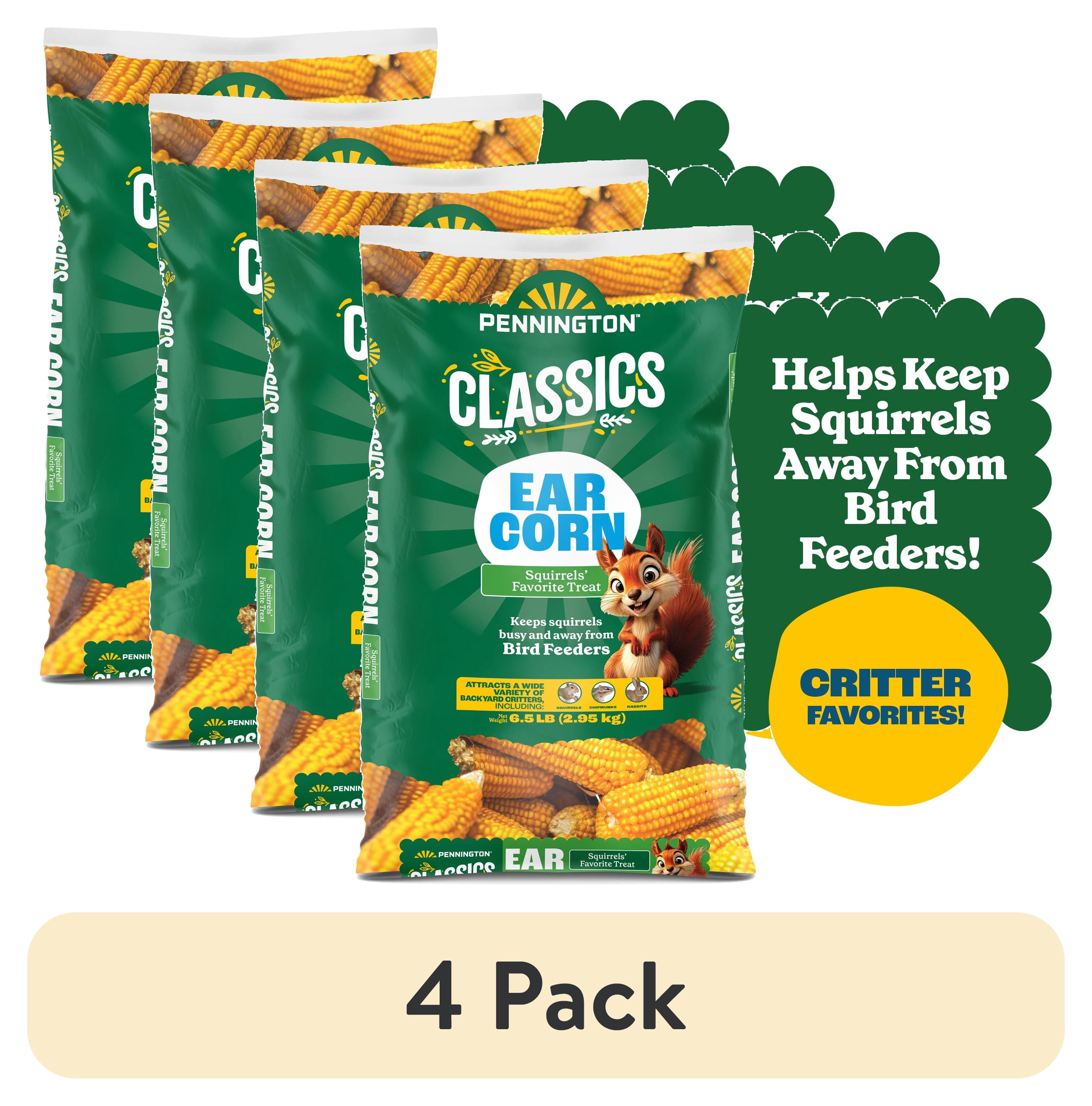 (4 pack) Pennington Classic Whole Ear Corn, Squirrel and Critter Feed, 6.5 lb. Bag, Dry, 1 Pack