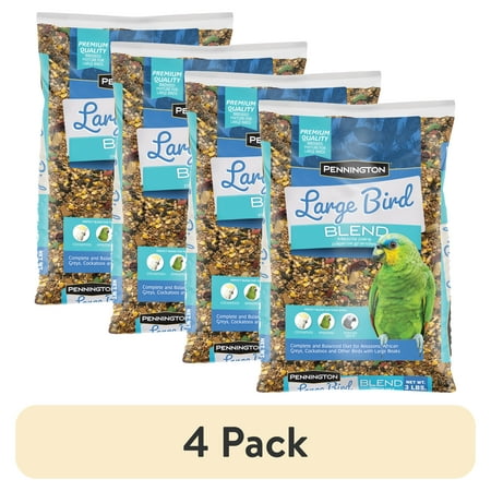 (4 pack) Pennington Large Bird Everyday Blend Bird Food for Parrots, Cockatoos; 3 lb. Bag