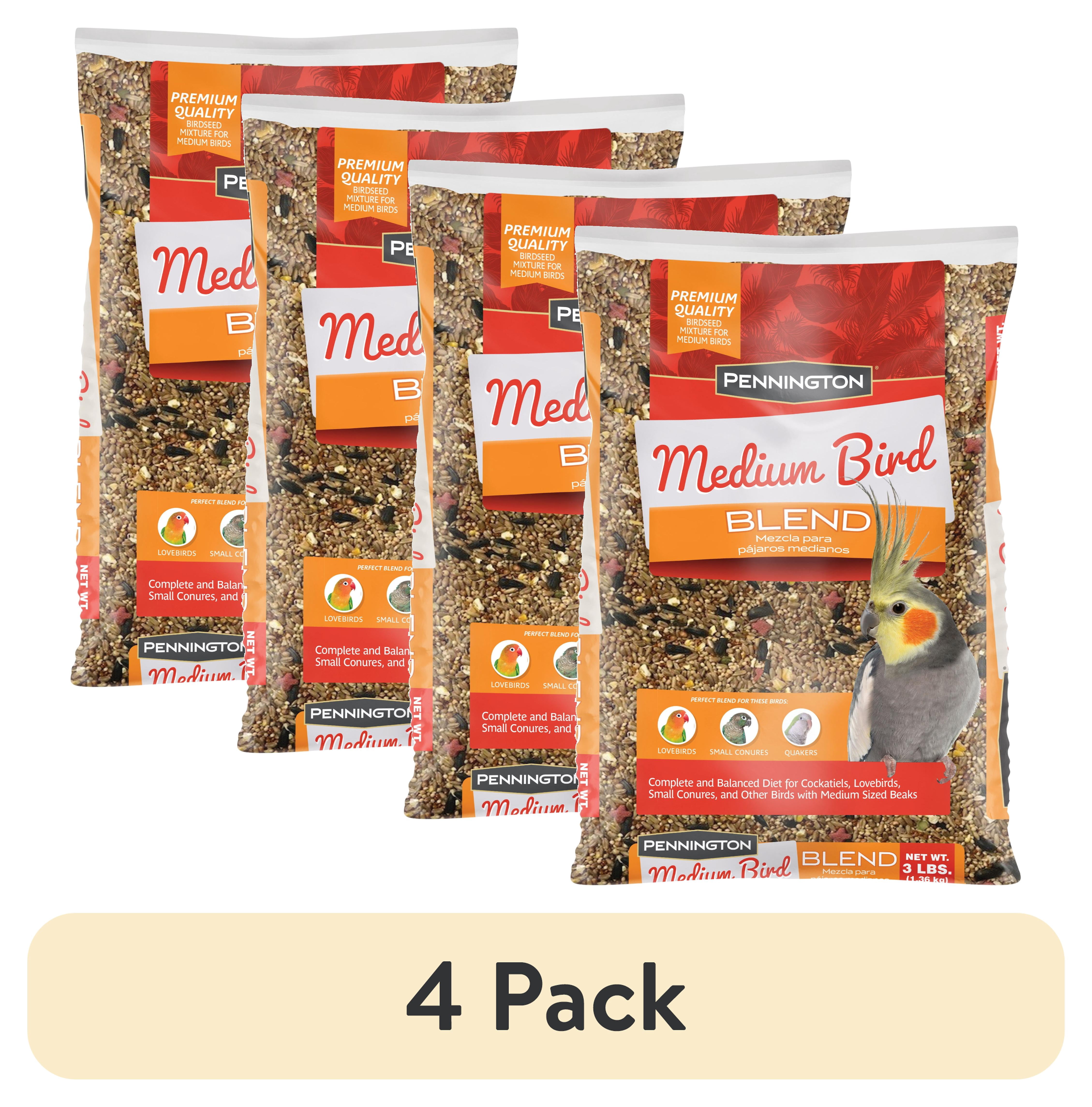 (4 pack) Pennington Medium Bird Blend Bird Food for Cockatiels, Love Birds; 3 lb Bag