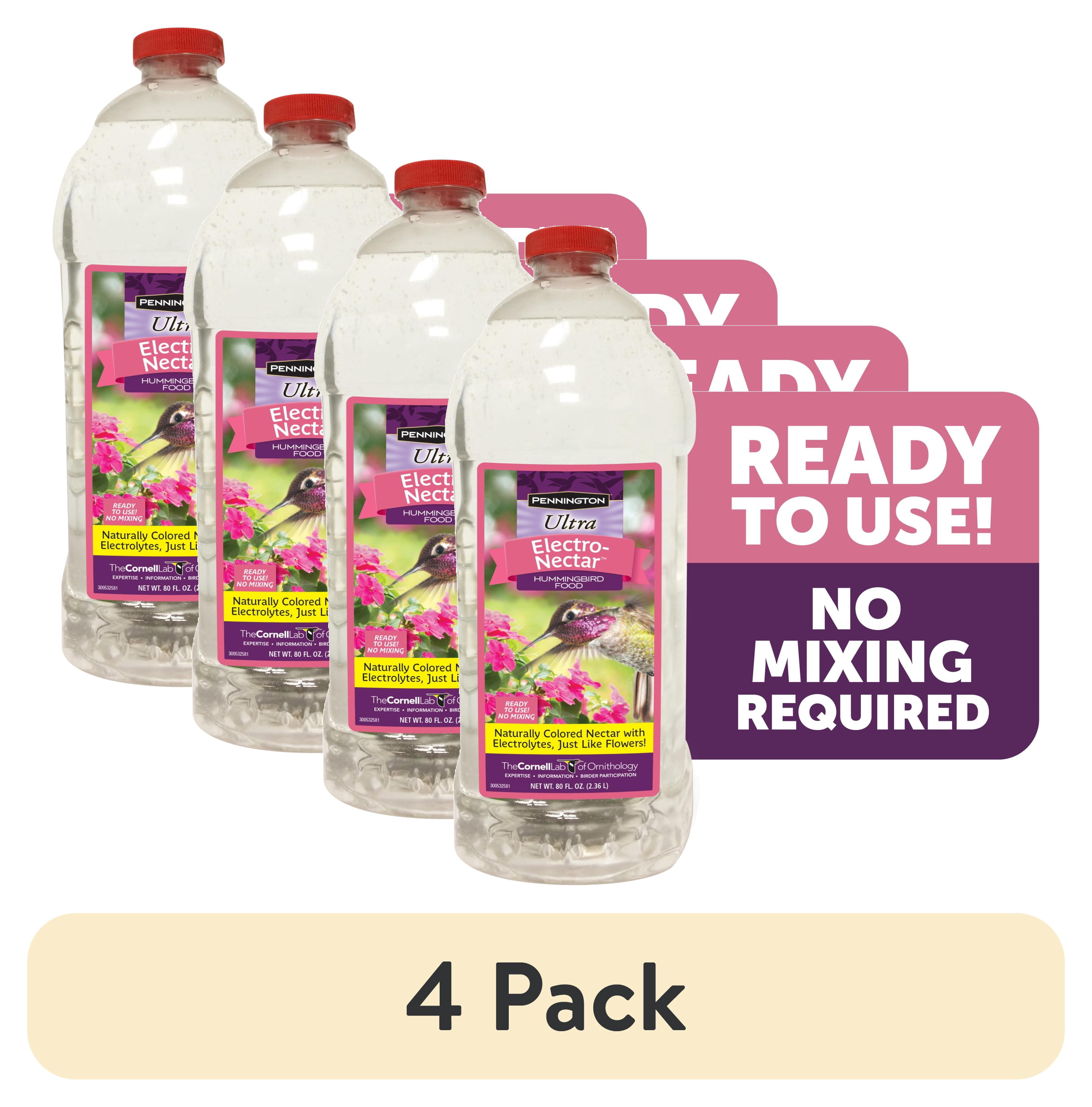 (4 pack) Pennington Ultra Electro Nectar Hummingbird Food for Outside Feeder, Ready-to-Use Liquid, 80 Fl Oz Bottle, 1 Pack