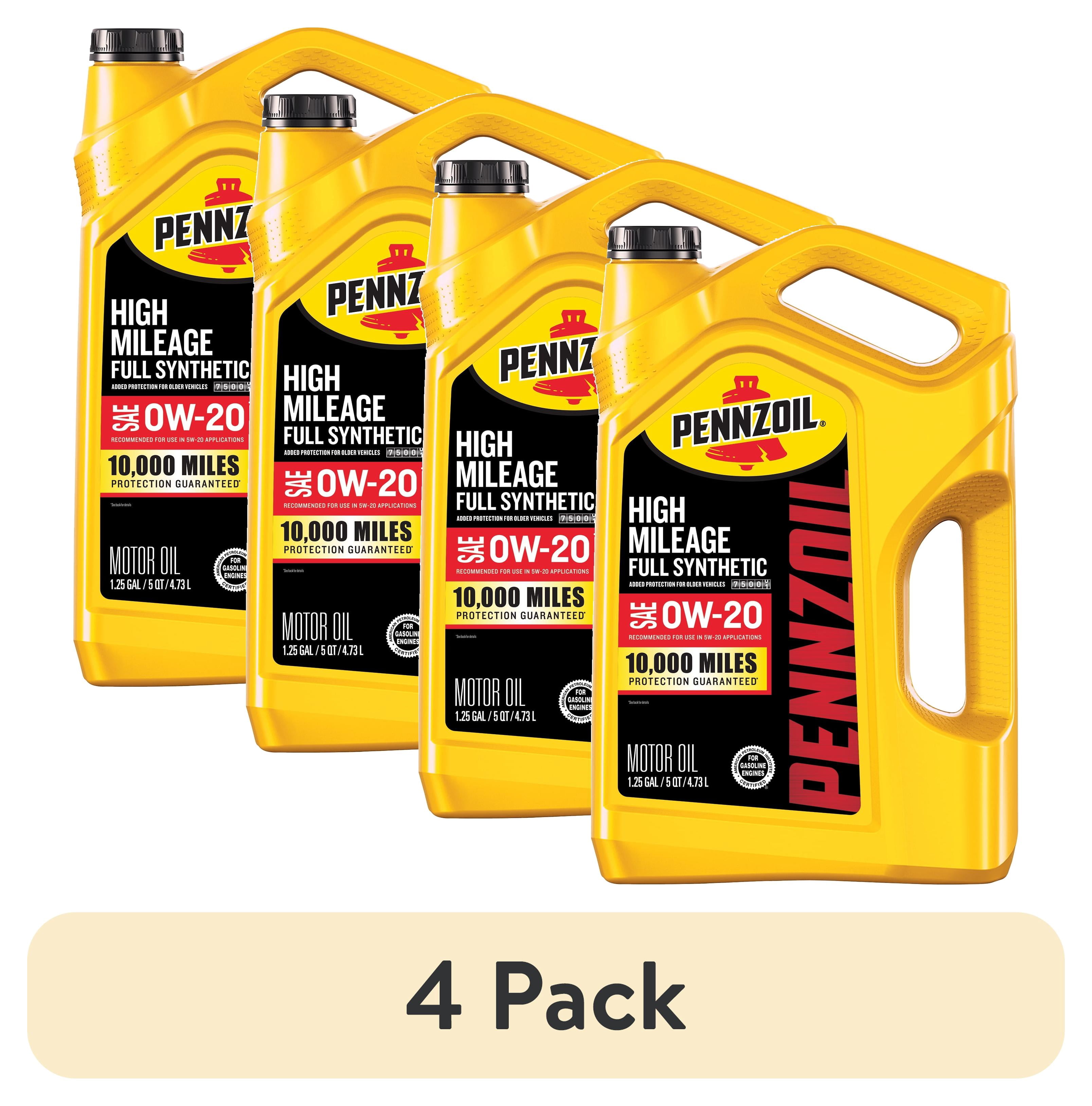 (4 pack) Pennzoil High Mileage Full Synthetic 0W-20 Motor Oil, 5 Quart