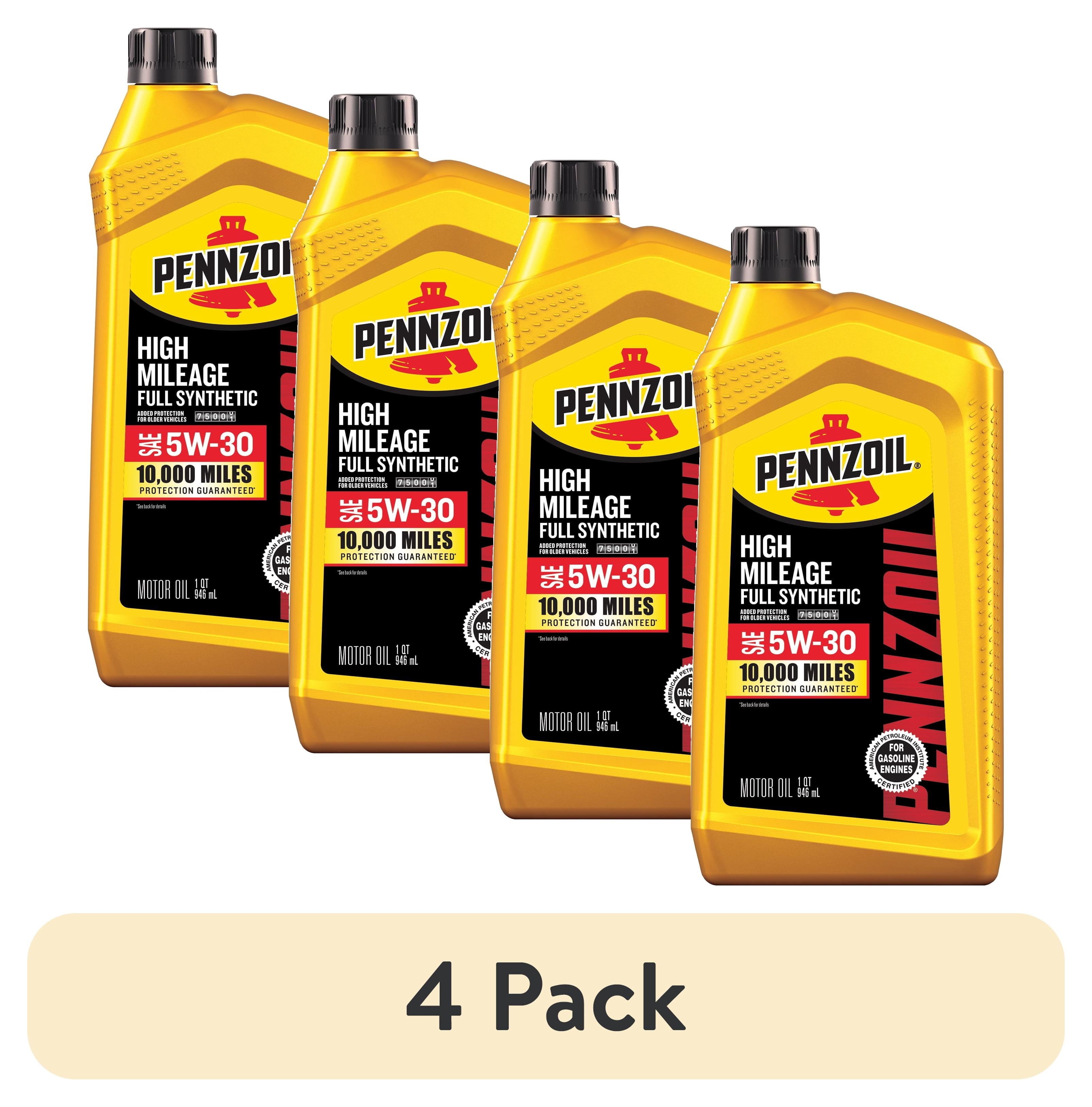 (4 pack) Pennzoil High Mileage Full Synthetic 5W-30 Motor Oil, 1 Quart