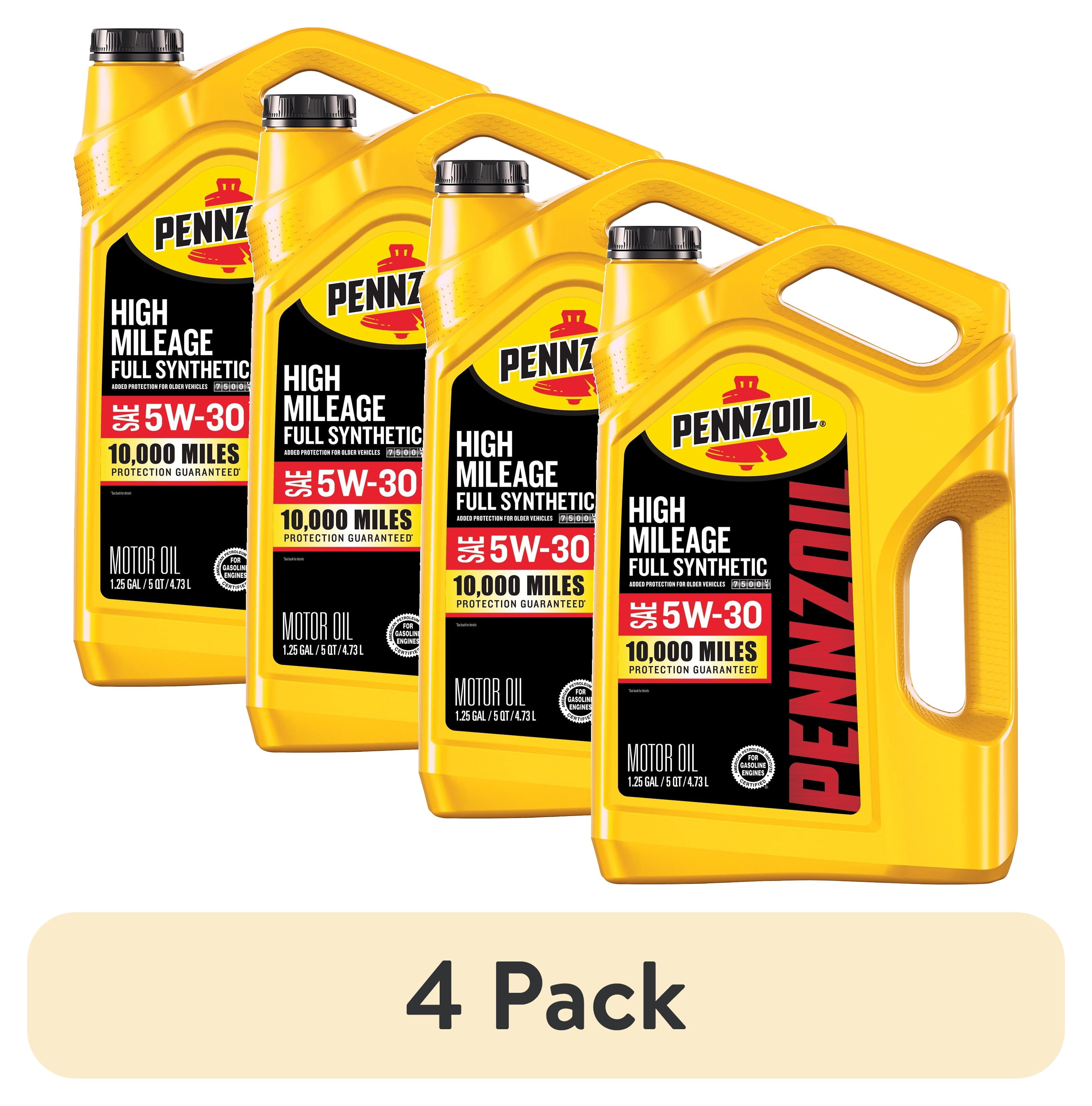 (4 pack) Pennzoil High Mileage Full Synthetic 5W-30 Motor Oil, 5 Quart