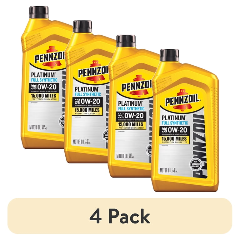 4 pack) Pennzoil Platinum Full Synthetic 0W-20 Motor Oil, 1-Quart