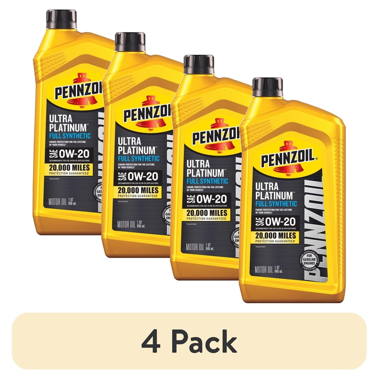 4 pack) Pennzoil Ultra Platinum Full Synthetic 0W-20 Motor Oil, 1