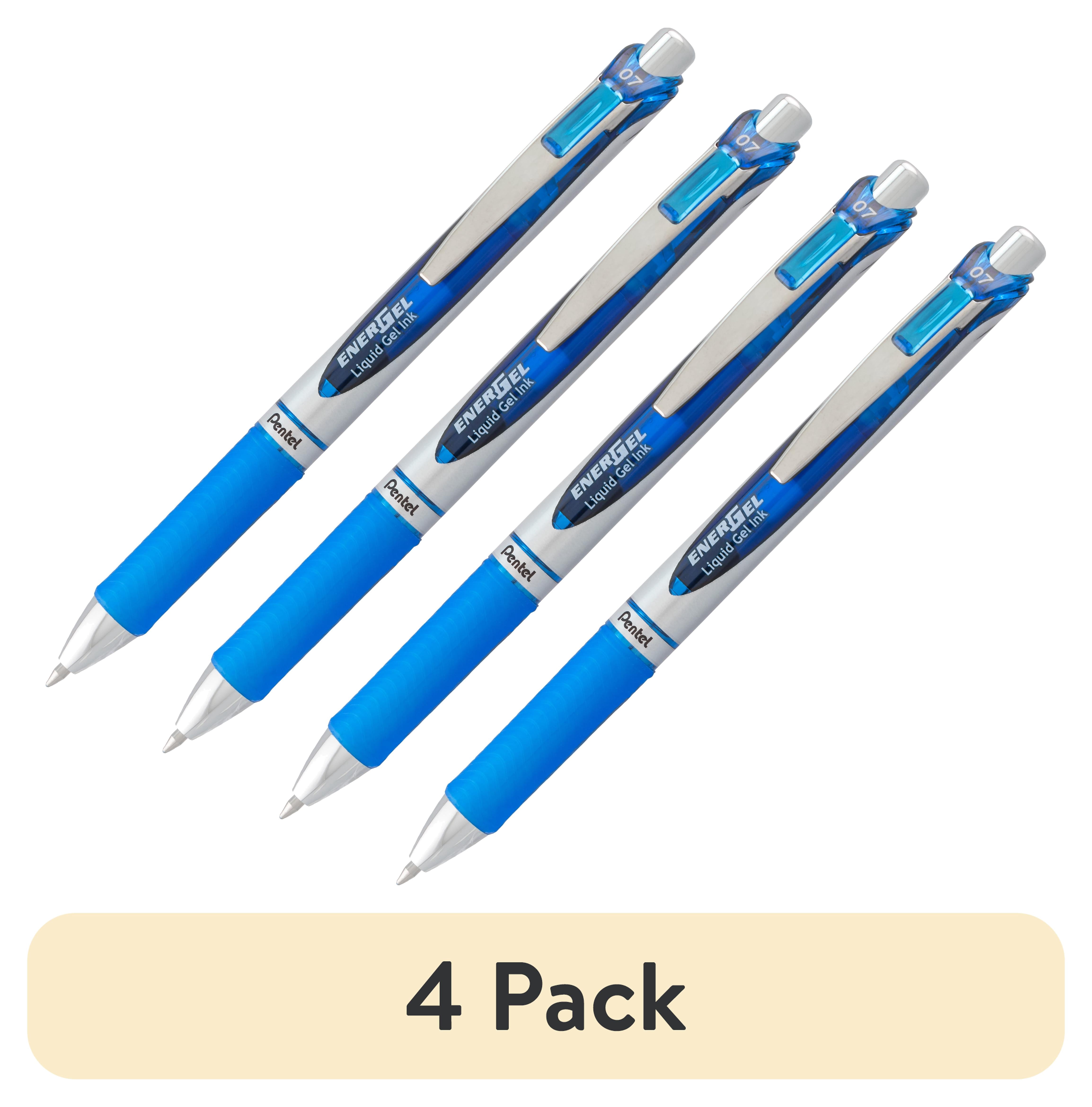 (4 pack) Pentel EnerGel RTX Gel Pen, 0.7mm Medium Metal Tip, Blue Ink