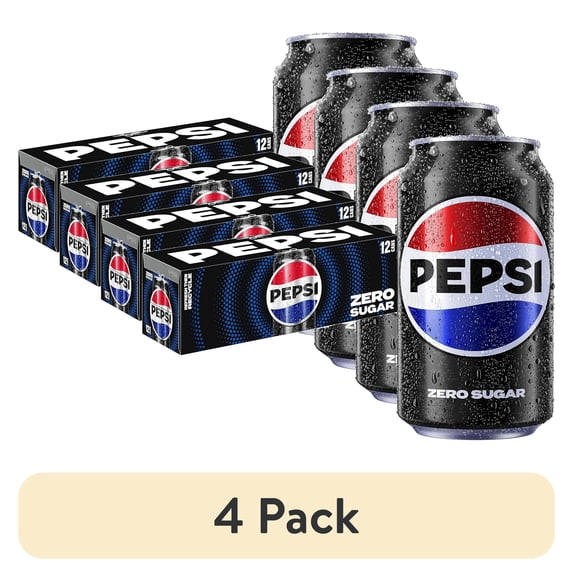 (4 pack) Pepsi Cola Zero Sugar Soda Pop, 12 fl oz, 12 Pack Cans