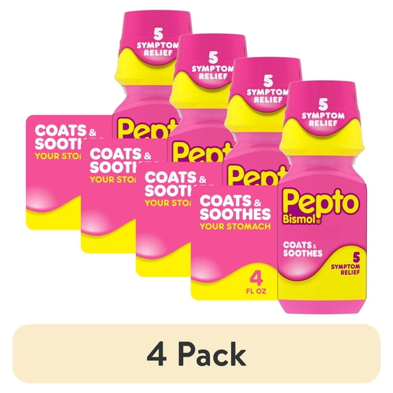 (4 pack) Pepto Bismol Liquid for Upset Stomach and Diarrhea Relief, Over-the-Counter Medicine, 4 oz