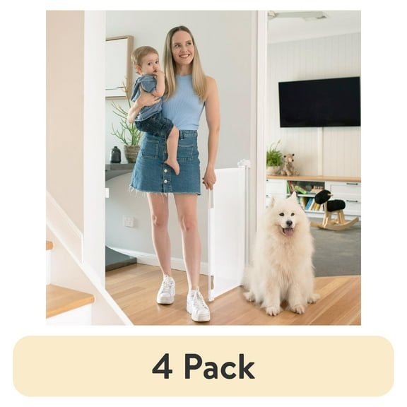 (4 pack) Perma Child Safety 71 in. Wide x 33 in. Tall White Retractable Baby Gate