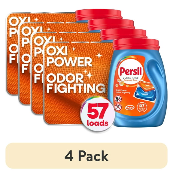 (4 pack) Persil Advanced Clean Oxi+Odor Power Laundry Detergent Ultra Pacs, Original, 57 Count
