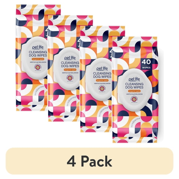 (4 pack) Pet Life Unlimited Cleansing Dog Wipes, Bergamot Apple Combo Pack, 40ct 15ct