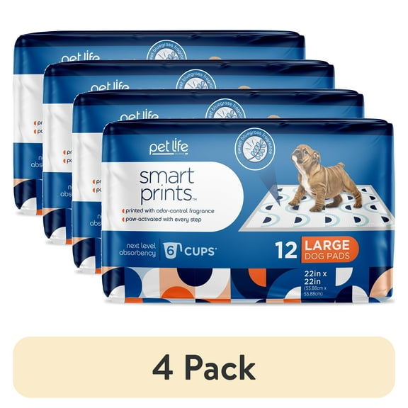 (4 pack) Pet Life Unlimited Dog Pads, Smart Prints, Large, 22" x 22", 12ct