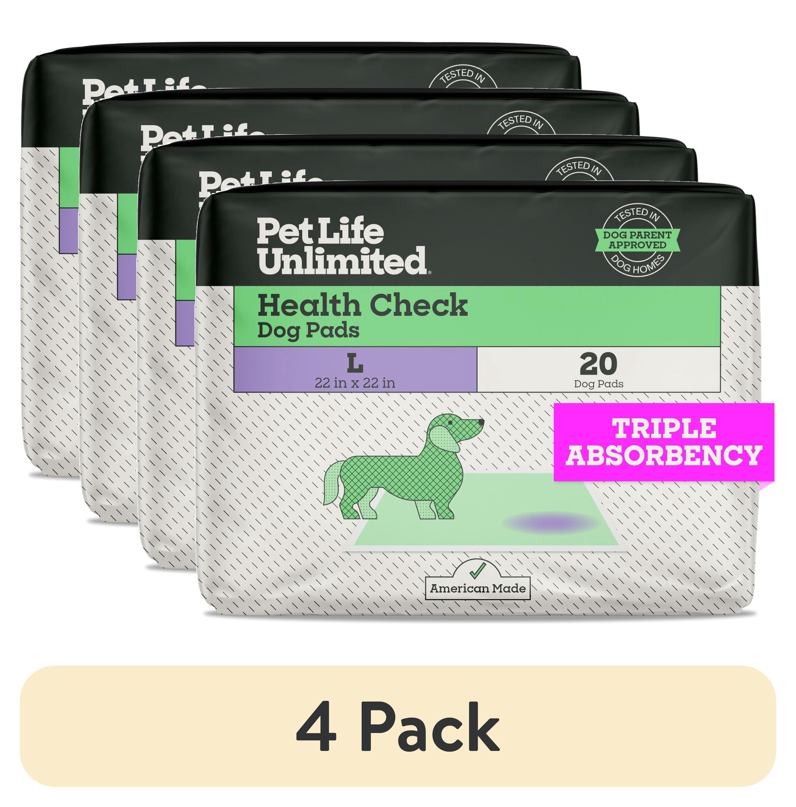 (4 pack) Pet Life Unlimited Health Check Dog Pads, Large, 22" x 22", 20ct